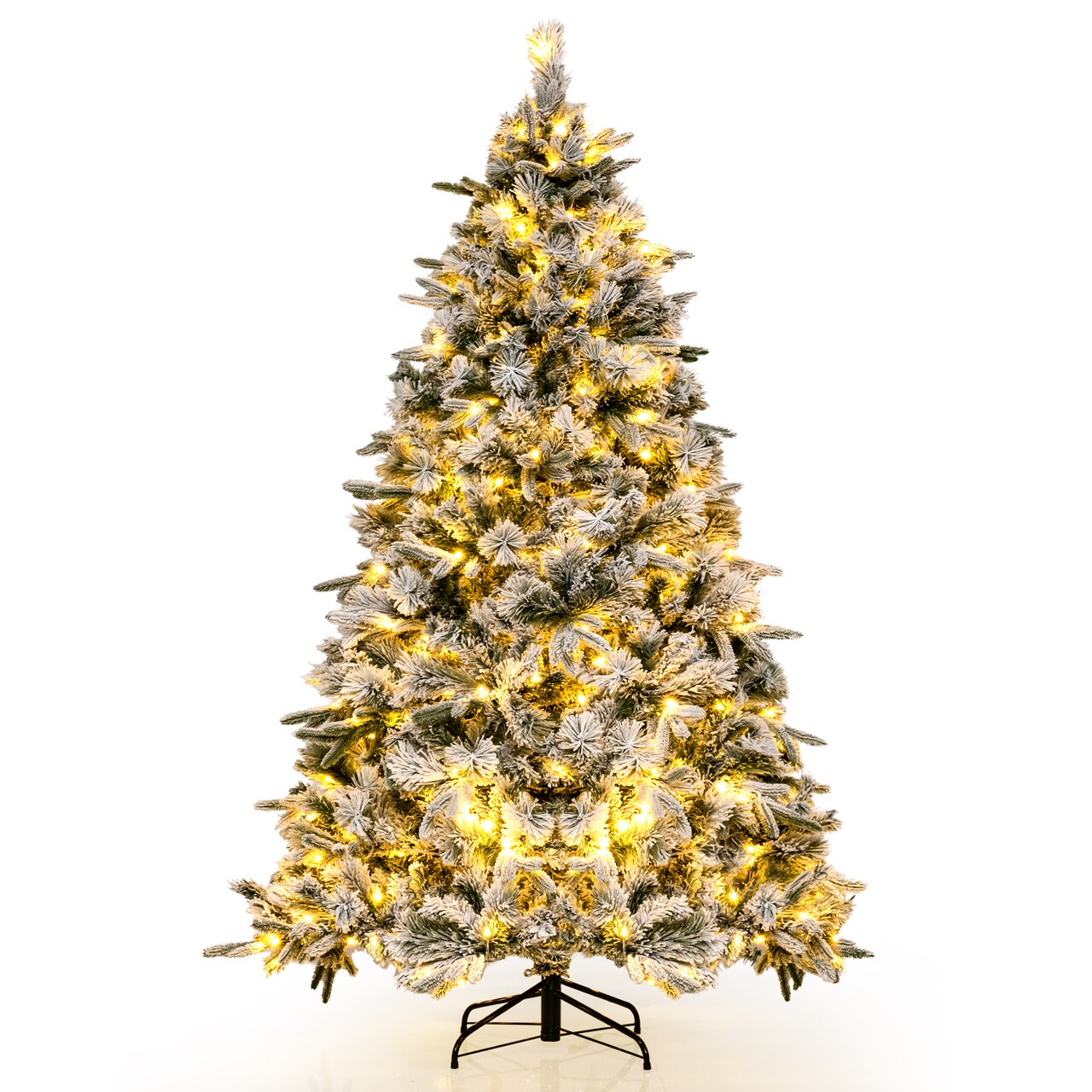 6 Feet Flocked Christmas Tree with Warm White LED Lights and 752 Mixed Branch Tips